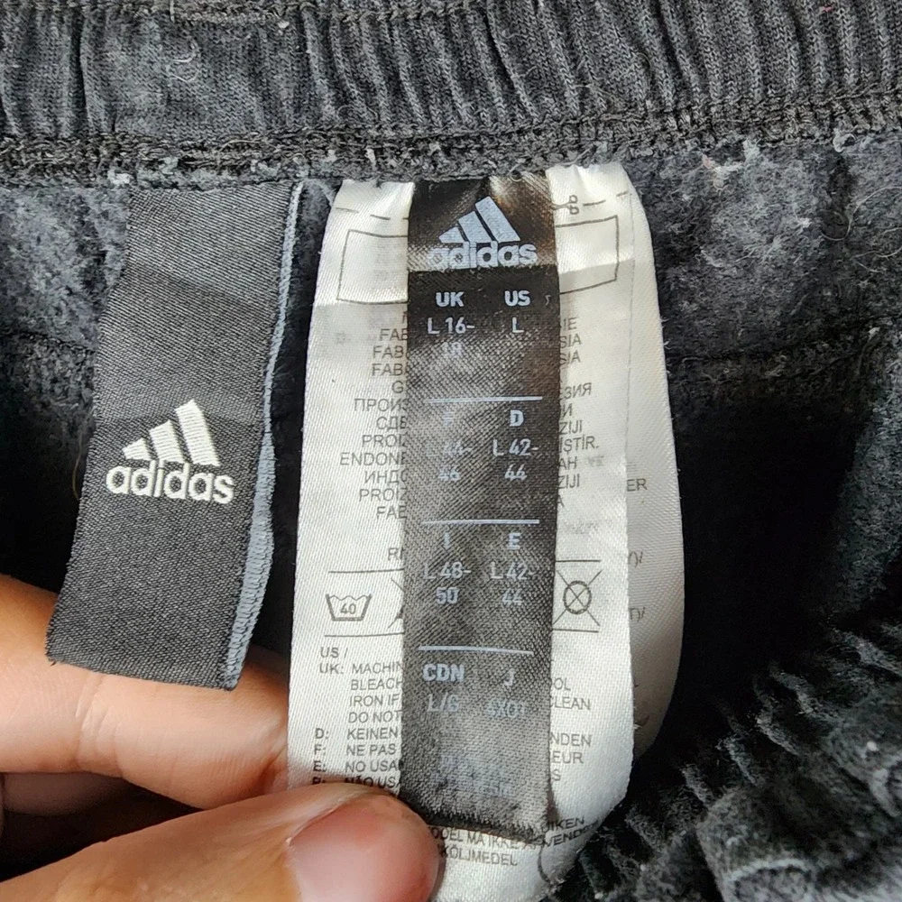 Adidas Joggers Mens L Black Elastic Waist Tapered Fleece Sweatpants - Picture 7 of 9